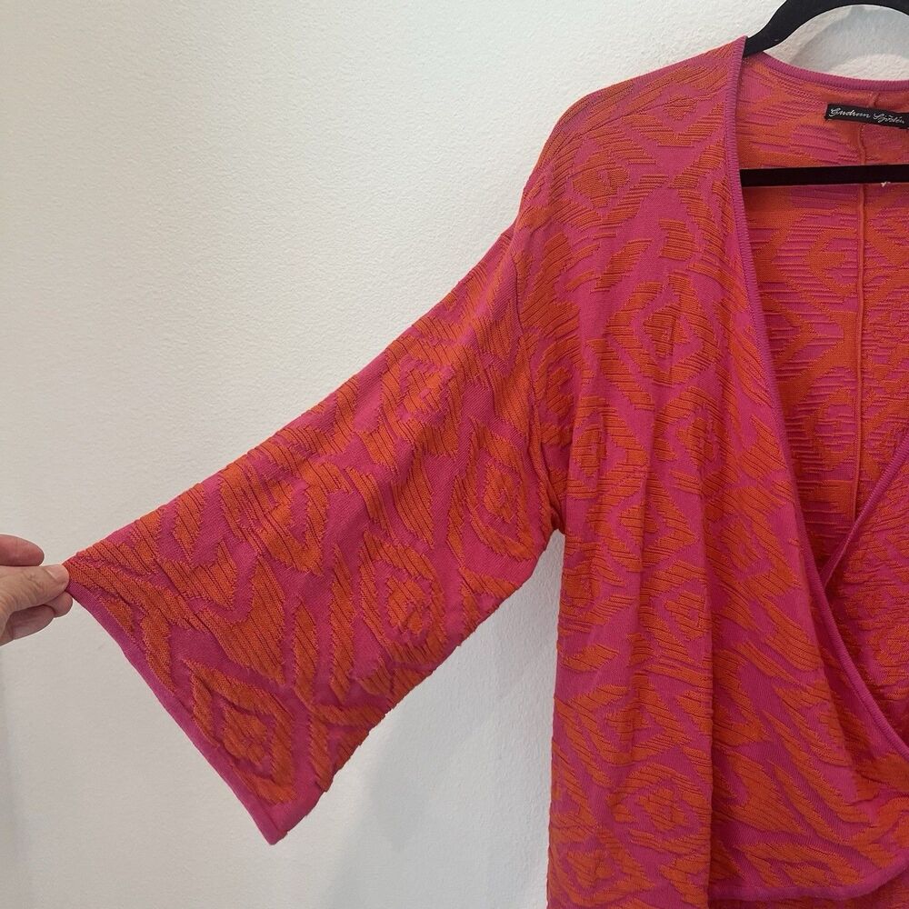 gudrun sjoden Wrap Blouse Cardigan Large Pink Asymmetrical Lagenlook Vibrant FF - Picture 3 of 9